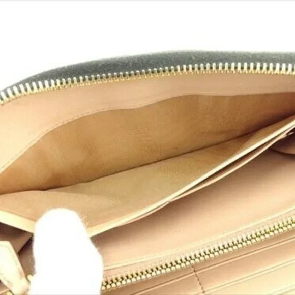 Prada Long Wallet Green Gold leather Woman Authentic Used T9147